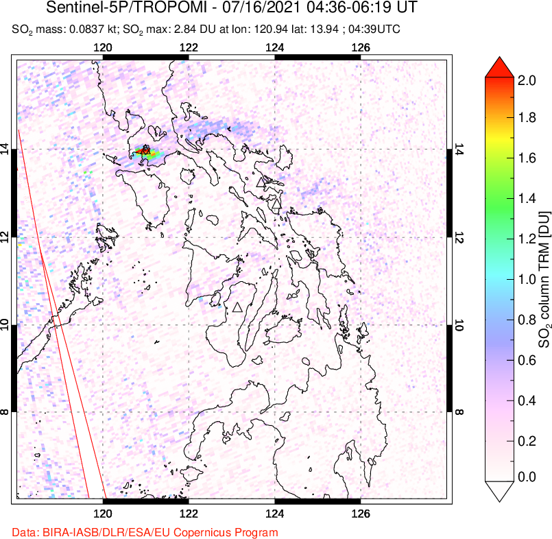 A sulfur dioxide image over Philippines on Jul 16, 2021.