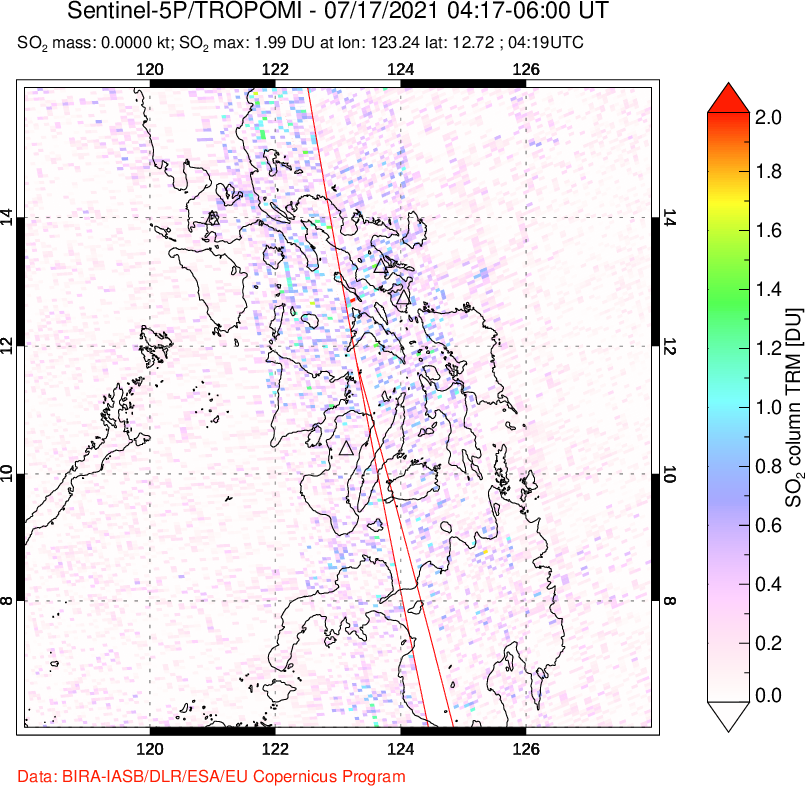 A sulfur dioxide image over Philippines on Jul 17, 2021.