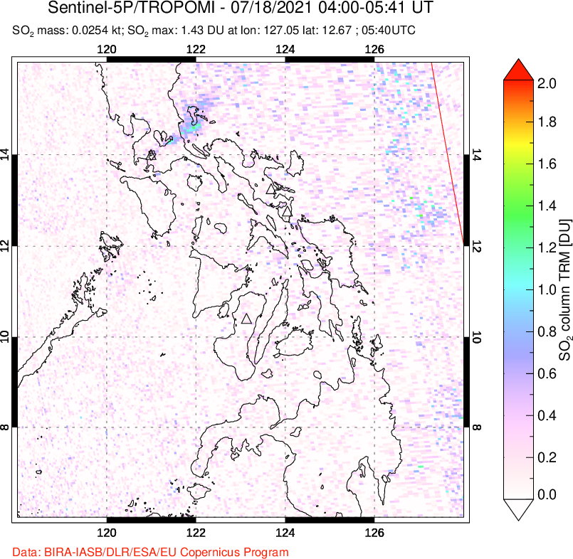 A sulfur dioxide image over Philippines on Jul 18, 2021.