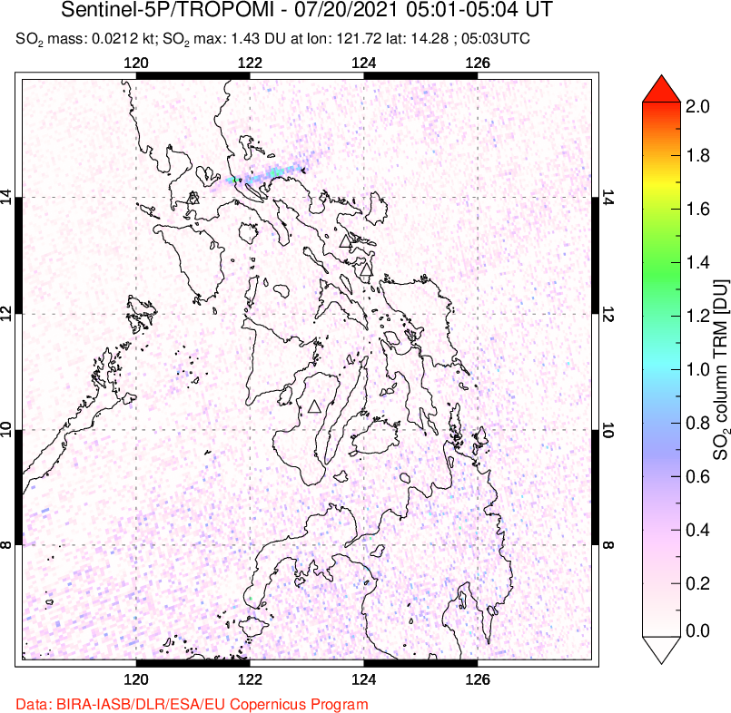 A sulfur dioxide image over Philippines on Jul 20, 2021.