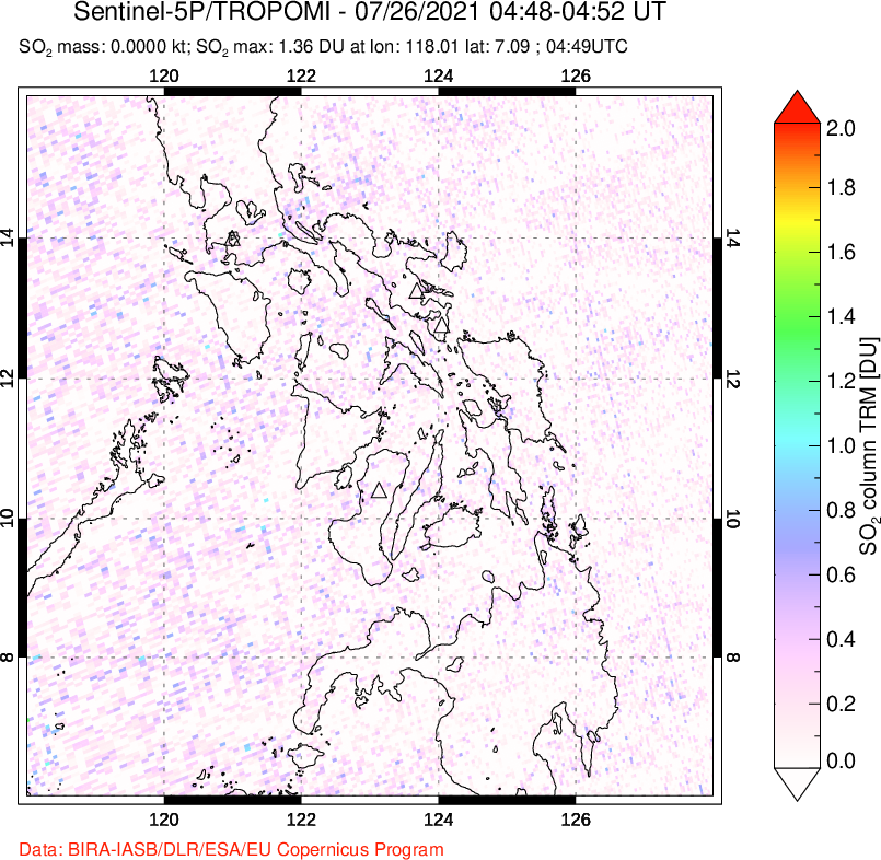 A sulfur dioxide image over Philippines on Jul 26, 2021.