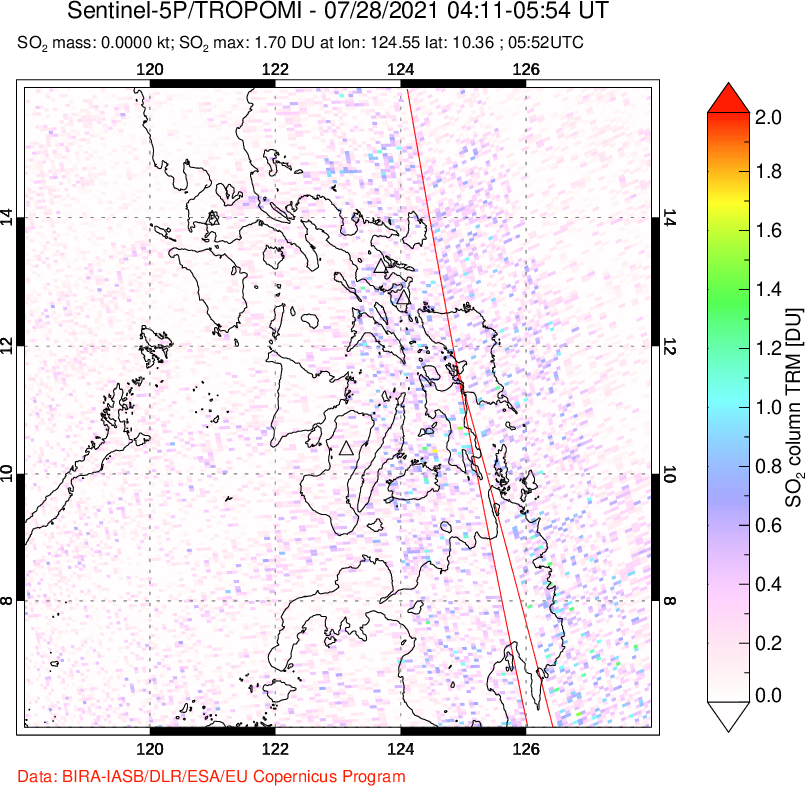 A sulfur dioxide image over Philippines on Jul 28, 2021.
