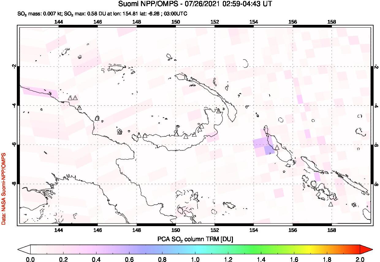 A sulfur dioxide image over Papua, New Guinea on Jul 26, 2021.