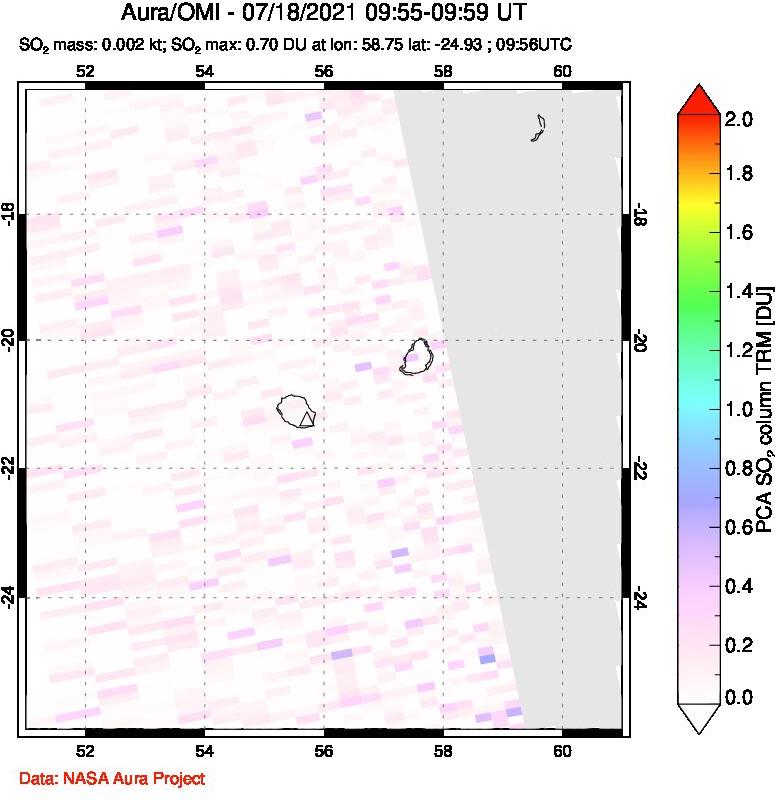 A sulfur dioxide image over Reunion Island, Indian Ocean on Jul 18, 2021.