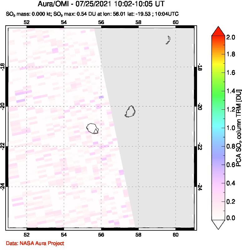 A sulfur dioxide image over Reunion Island, Indian Ocean on Jul 25, 2021.