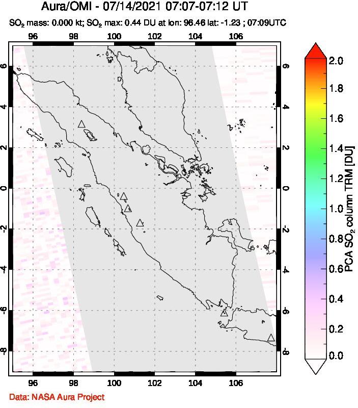 A sulfur dioxide image over Sumatra, Indonesia on Jul 14, 2021.