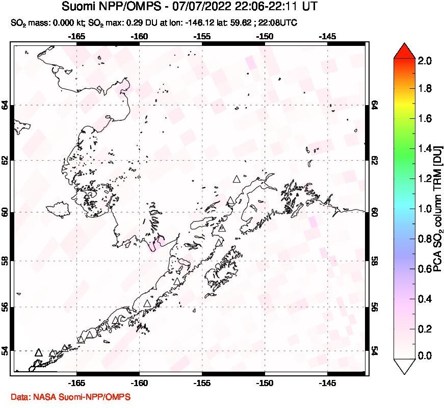 A sulfur dioxide image over Alaska, USA on Jul 07, 2022.