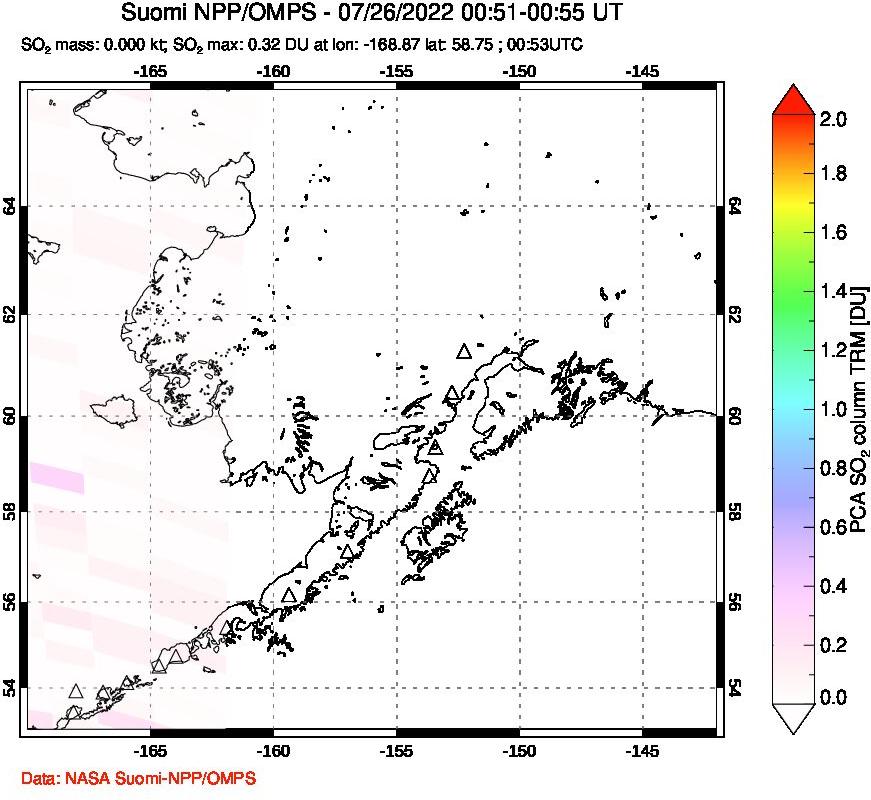 A sulfur dioxide image over Alaska, USA on Jul 26, 2022.