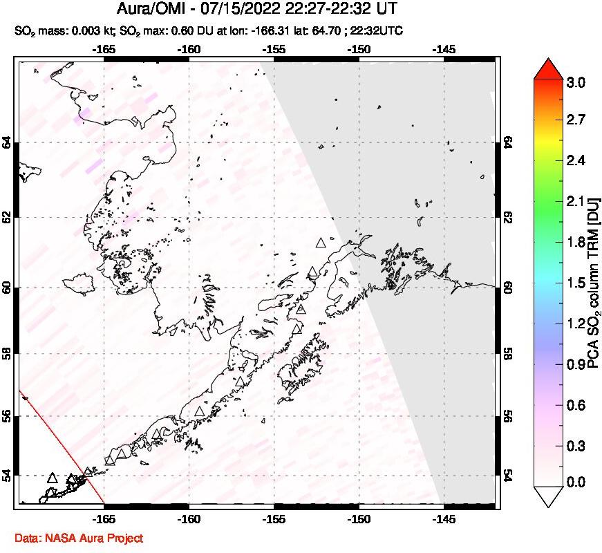A sulfur dioxide image over Alaska, USA on Jul 15, 2022.