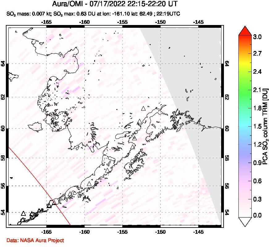 A sulfur dioxide image over Alaska, USA on Jul 17, 2022.