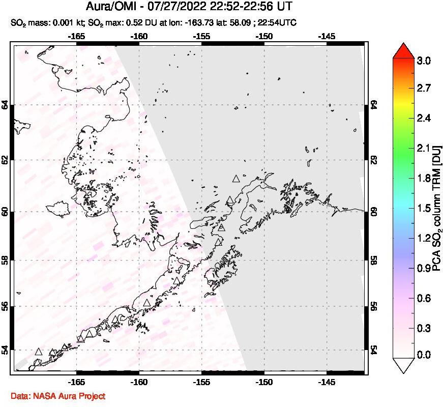 A sulfur dioxide image over Alaska, USA on Jul 27, 2022.