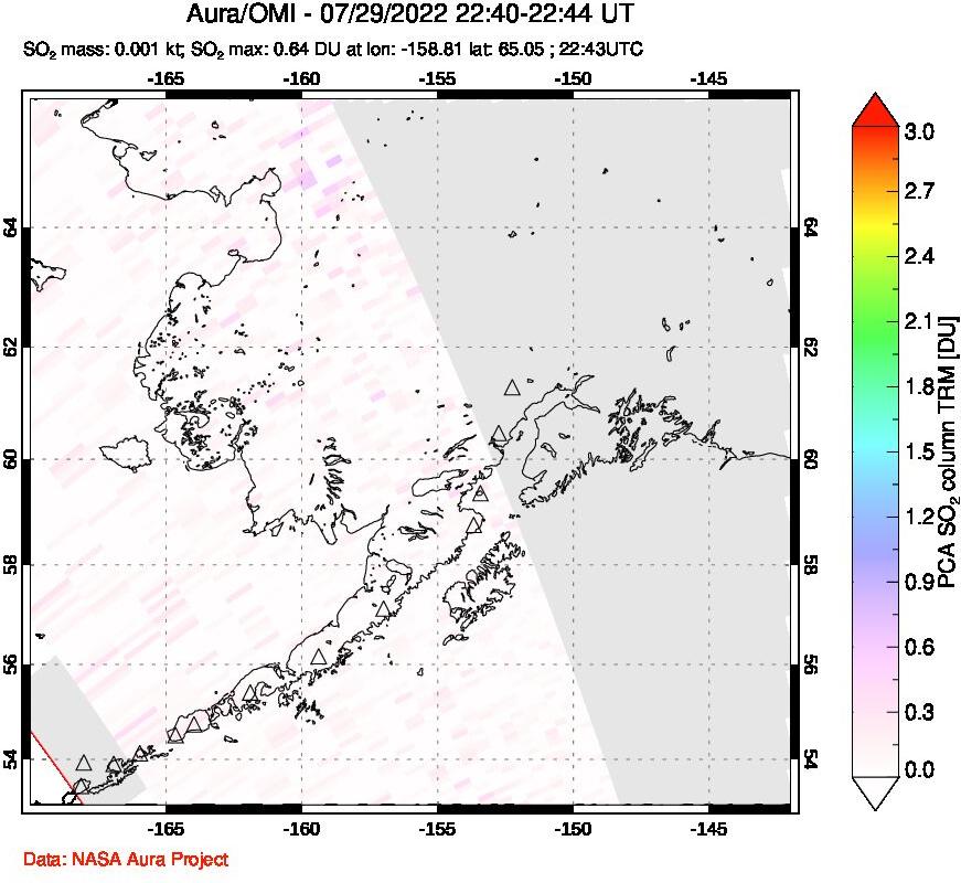 A sulfur dioxide image over Alaska, USA on Jul 29, 2022.