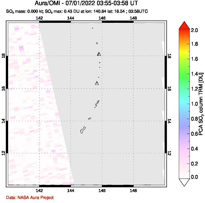 A sulfur dioxide image over Anatahan, Mariana Islands on Jul 01, 2022.