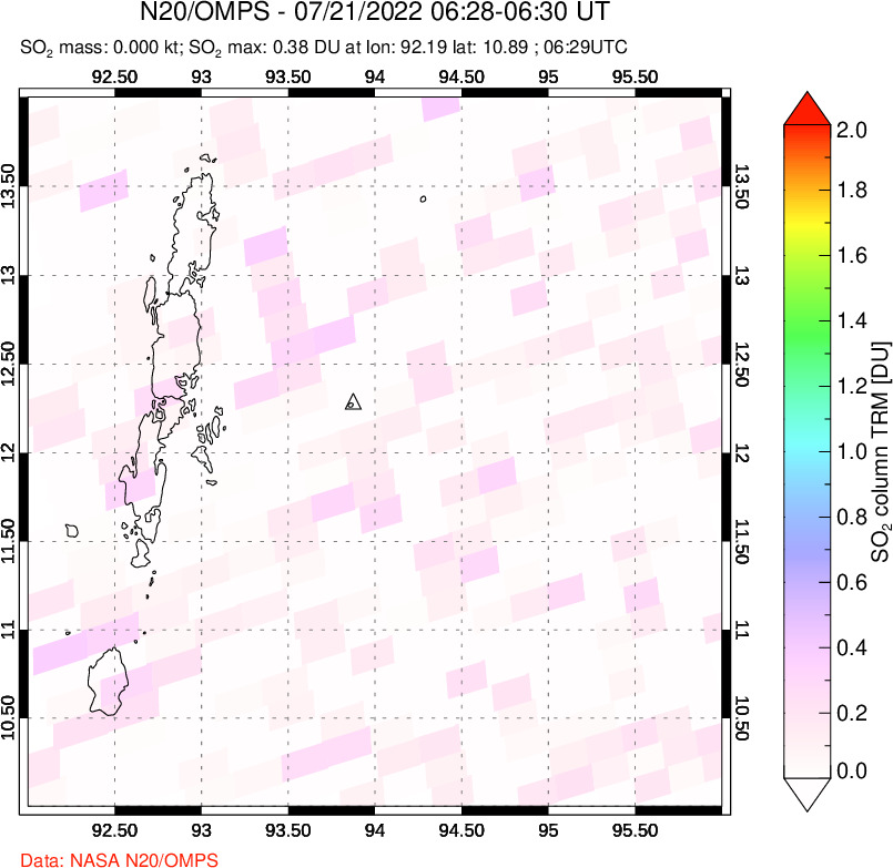 A sulfur dioxide image over Andaman Islands, Indian Ocean on Jul 21, 2022.