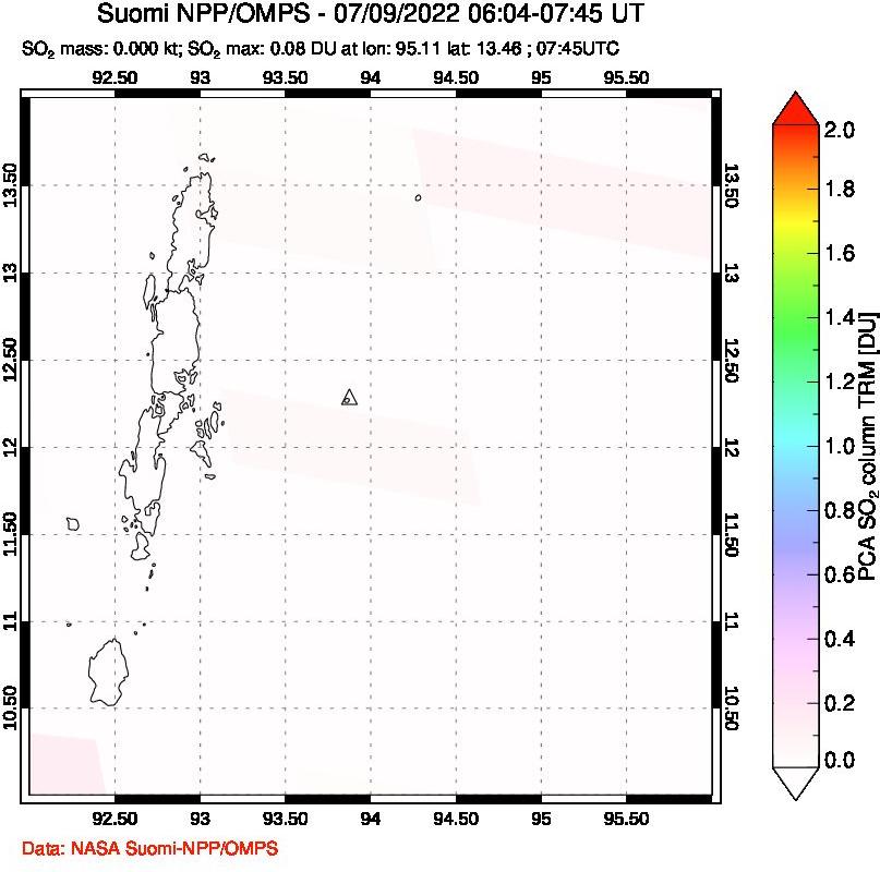 A sulfur dioxide image over Andaman Islands, Indian Ocean on Jul 09, 2022.