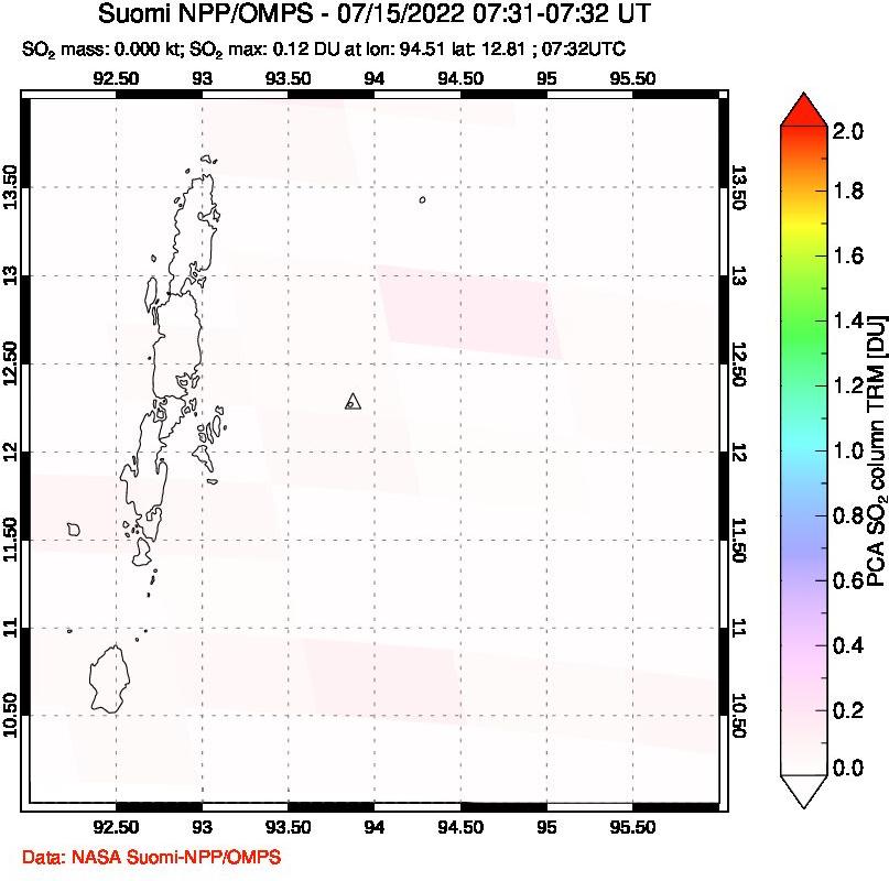 A sulfur dioxide image over Andaman Islands, Indian Ocean on Jul 15, 2022.