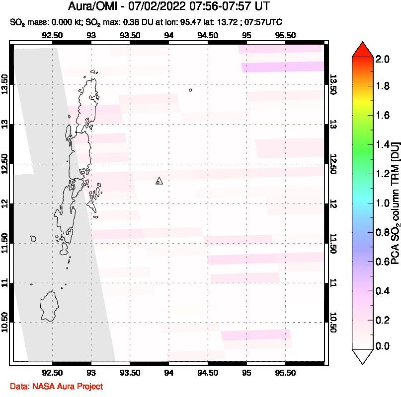 A sulfur dioxide image over Andaman Islands, Indian Ocean on Jul 02, 2022.