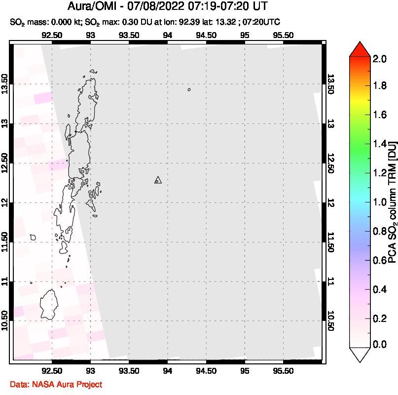 A sulfur dioxide image over Andaman Islands, Indian Ocean on Jul 08, 2022.