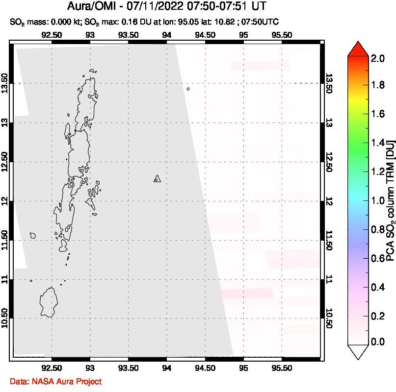 A sulfur dioxide image over Andaman Islands, Indian Ocean on Jul 11, 2022.