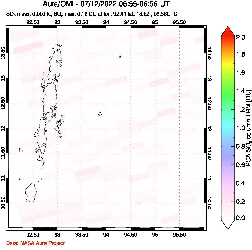 A sulfur dioxide image over Andaman Islands, Indian Ocean on Jul 12, 2022.