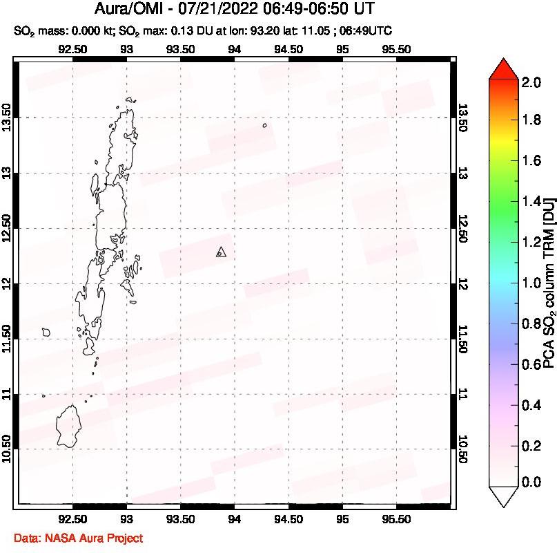 A sulfur dioxide image over Andaman Islands, Indian Ocean on Jul 21, 2022.