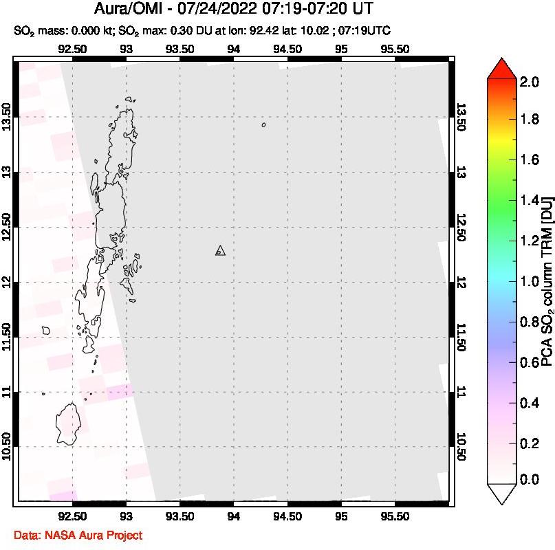 A sulfur dioxide image over Andaman Islands, Indian Ocean on Jul 24, 2022.