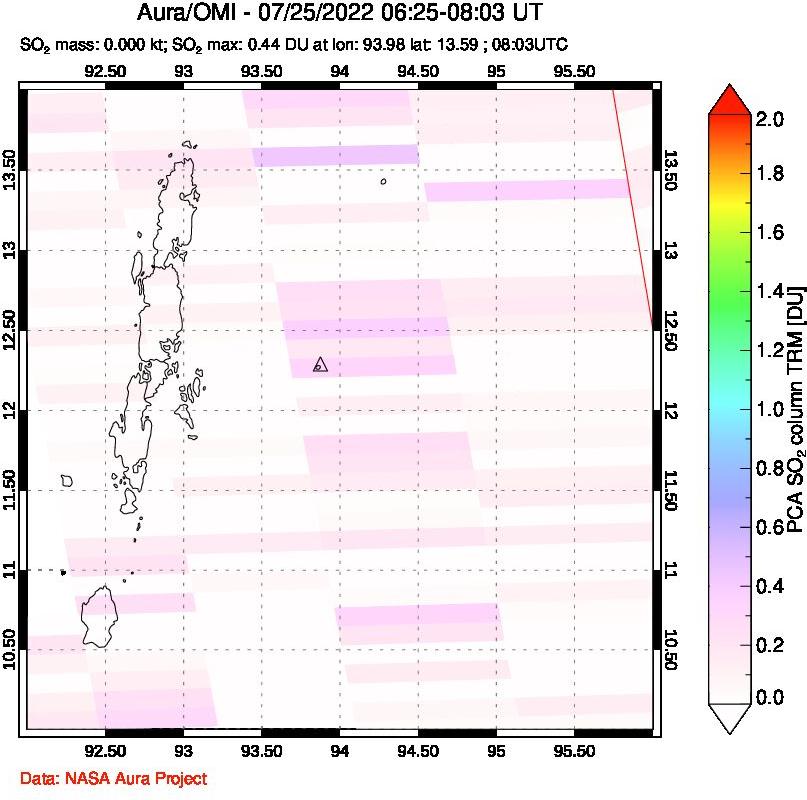 A sulfur dioxide image over Andaman Islands, Indian Ocean on Jul 25, 2022.