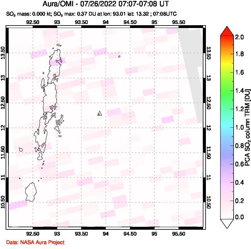 A sulfur dioxide image over Andaman Islands, Indian Ocean on Jul 26, 2022.