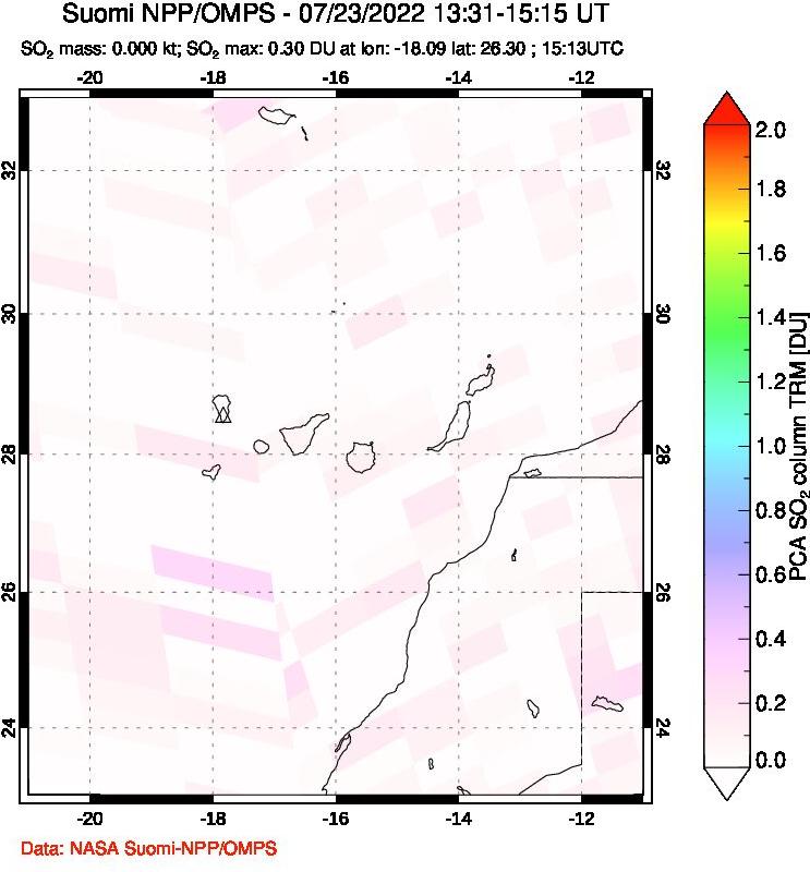 A sulfur dioxide image over Canary Islands on Jul 23, 2022.