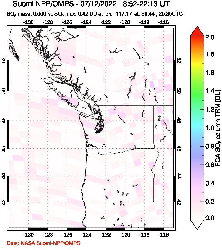 A sulfur dioxide image over Cascade Range, USA on Jul 12, 2022.
