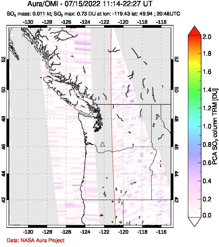 A sulfur dioxide image over Cascade Range, USA on Jul 15, 2022.