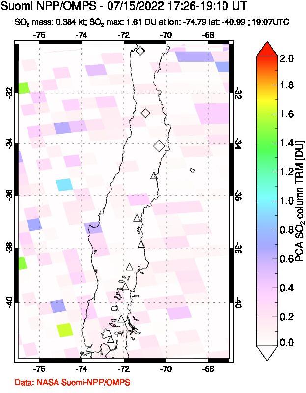 A sulfur dioxide image over Central Chile on Jul 15, 2022.