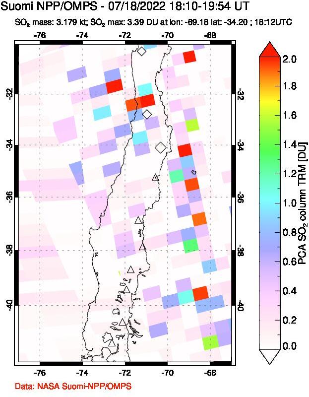 A sulfur dioxide image over Central Chile on Jul 18, 2022.