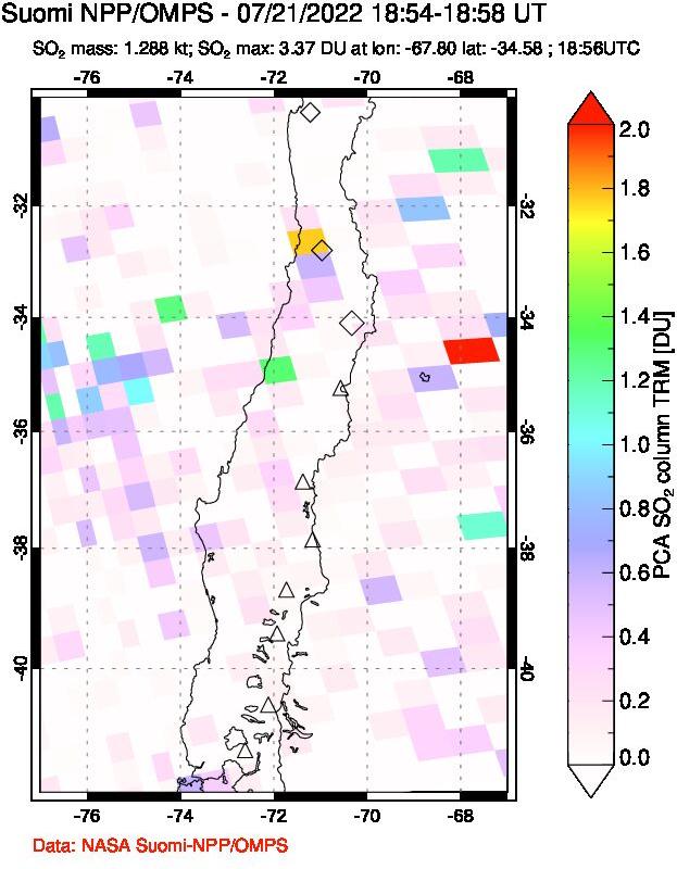A sulfur dioxide image over Central Chile on Jul 21, 2022.