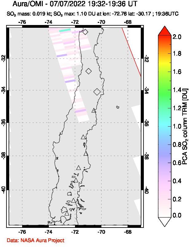A sulfur dioxide image over Central Chile on Jul 07, 2022.