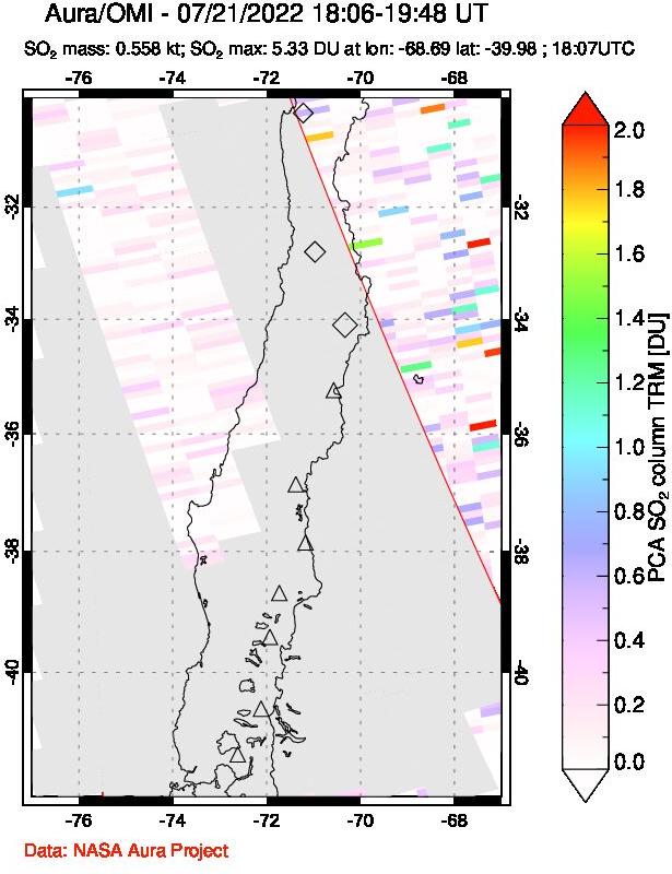 A sulfur dioxide image over Central Chile on Jul 21, 2022.