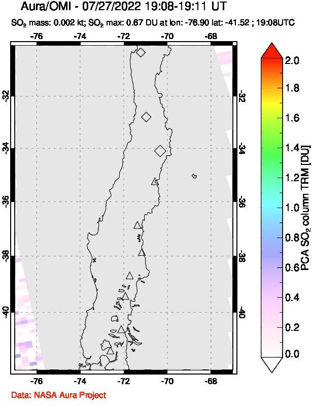 A sulfur dioxide image over Central Chile on Jul 27, 2022.