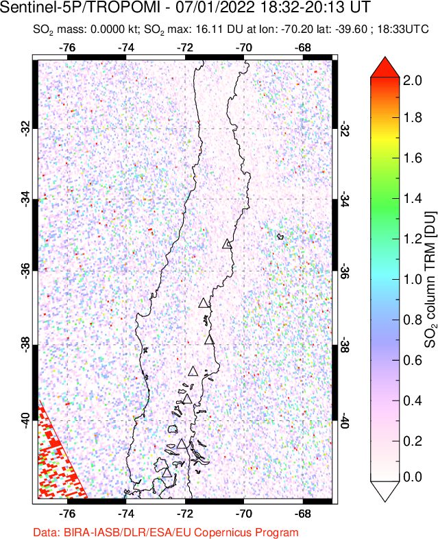 A sulfur dioxide image over Central Chile on Jul 01, 2022.