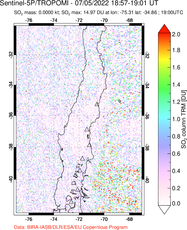 A sulfur dioxide image over Central Chile on Jul 05, 2022.
