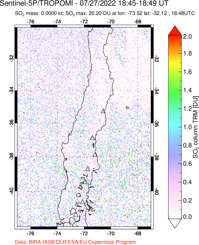 A sulfur dioxide image over Central Chile on Jul 27, 2022.