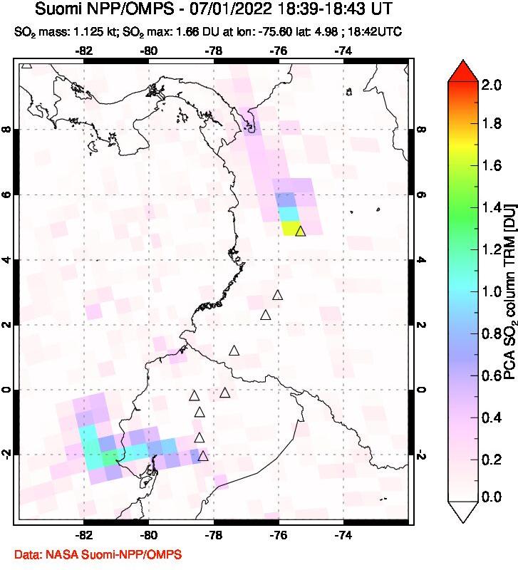 A sulfur dioxide image over Ecuador on Jul 01, 2022.
