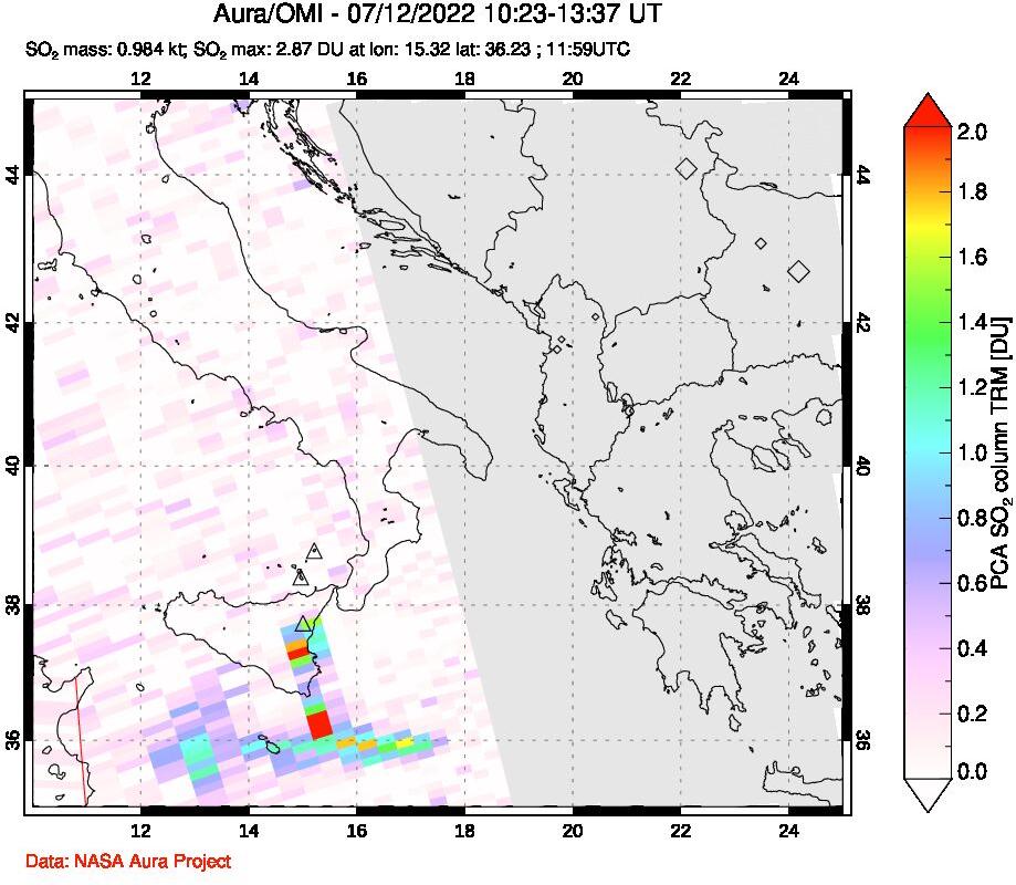 A sulfur dioxide image over Etna, Sicily, Italy on Jul 12, 2022.