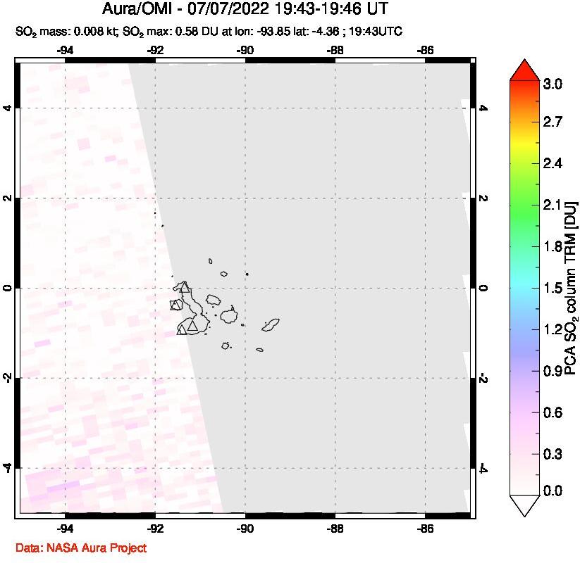 A sulfur dioxide image over Galápagos Islands on Jul 07, 2022.