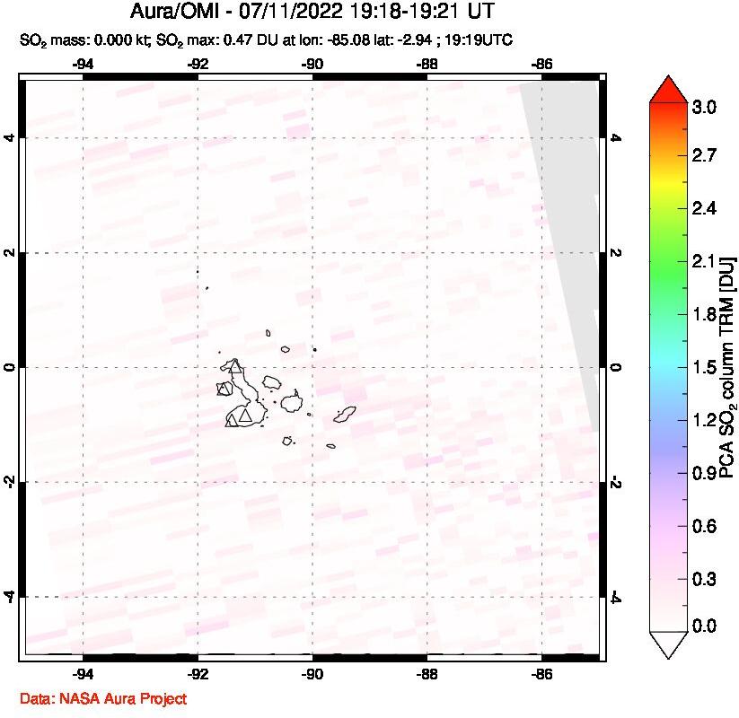 A sulfur dioxide image over Galápagos Islands on Jul 11, 2022.