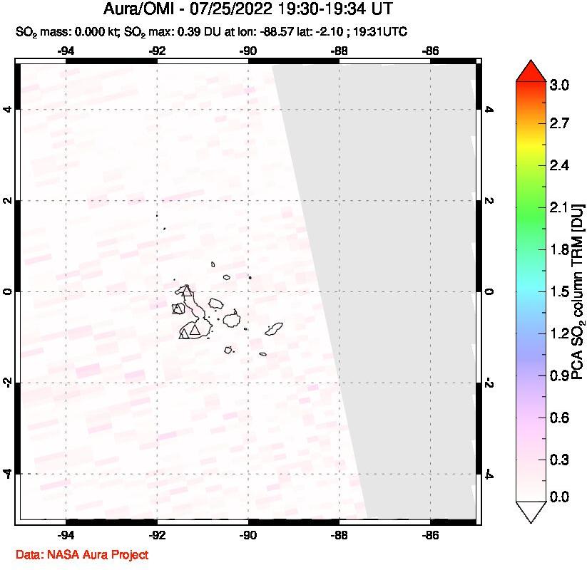 A sulfur dioxide image over Galápagos Islands on Jul 25, 2022.