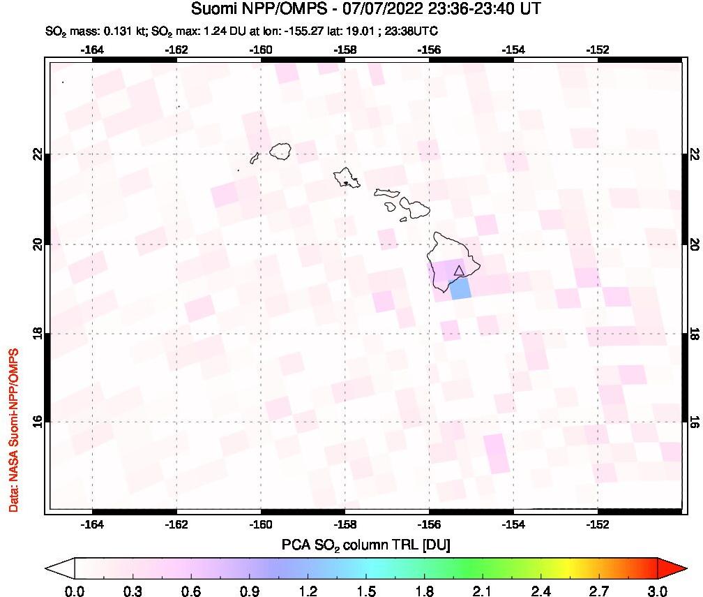 A sulfur dioxide image over Hawaii, USA on Jul 07, 2022.