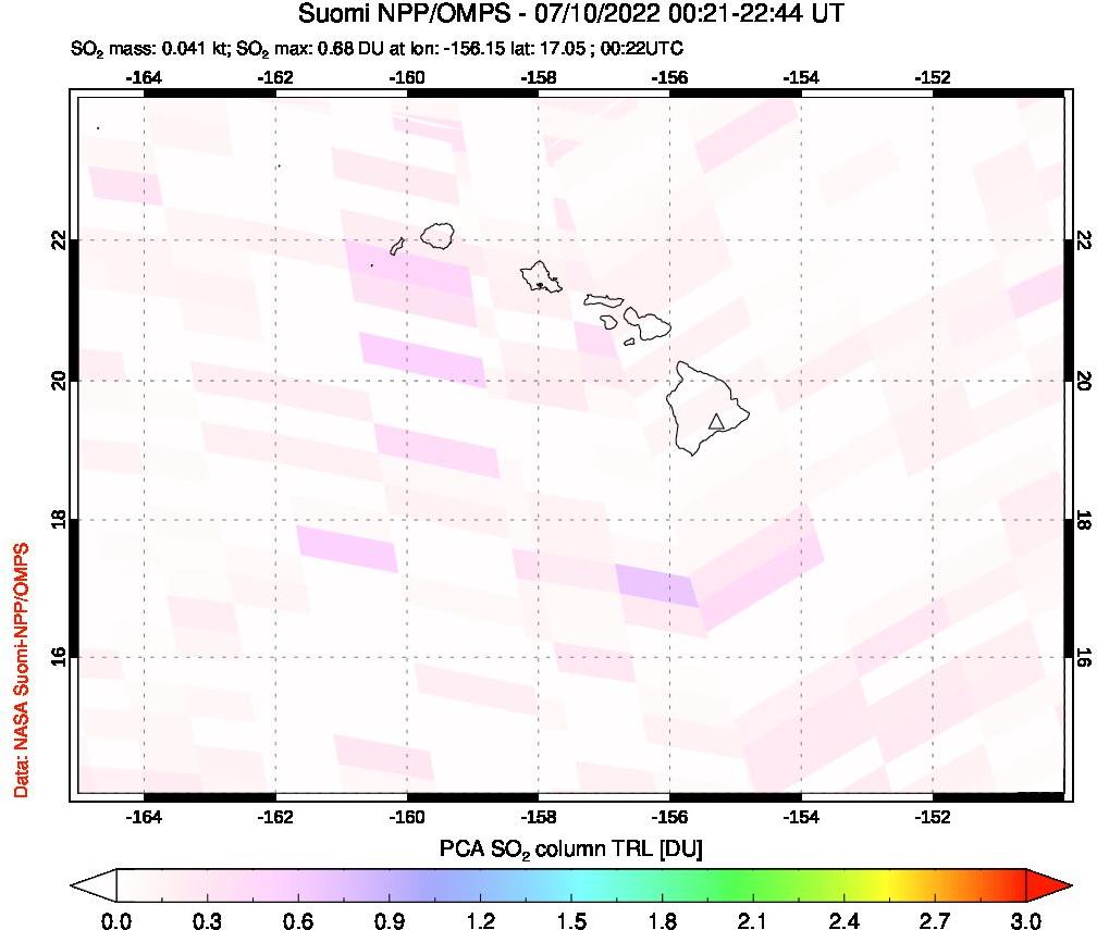 A sulfur dioxide image over Hawaii, USA on Jul 10, 2022.