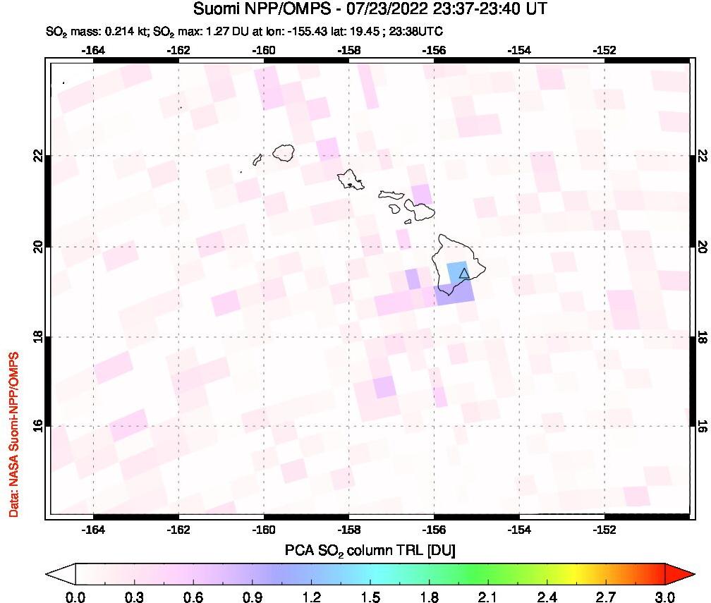 A sulfur dioxide image over Hawaii, USA on Jul 23, 2022.