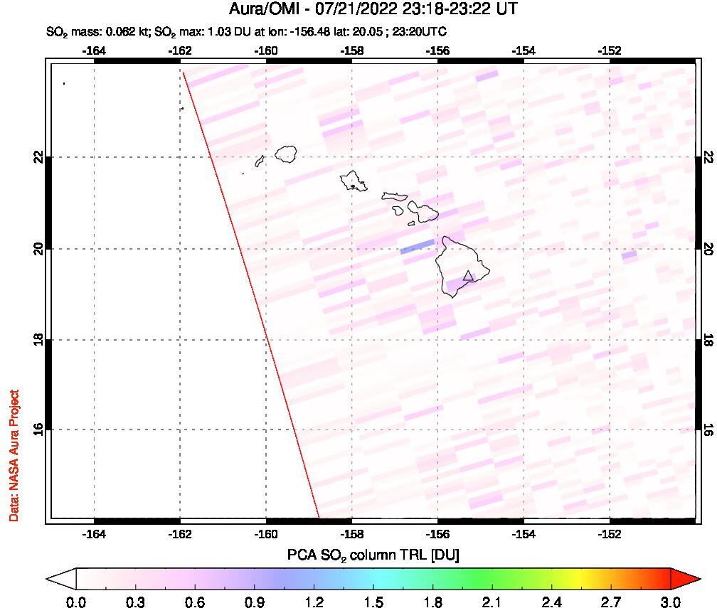 A sulfur dioxide image over Hawaii, USA on Jul 21, 2022.