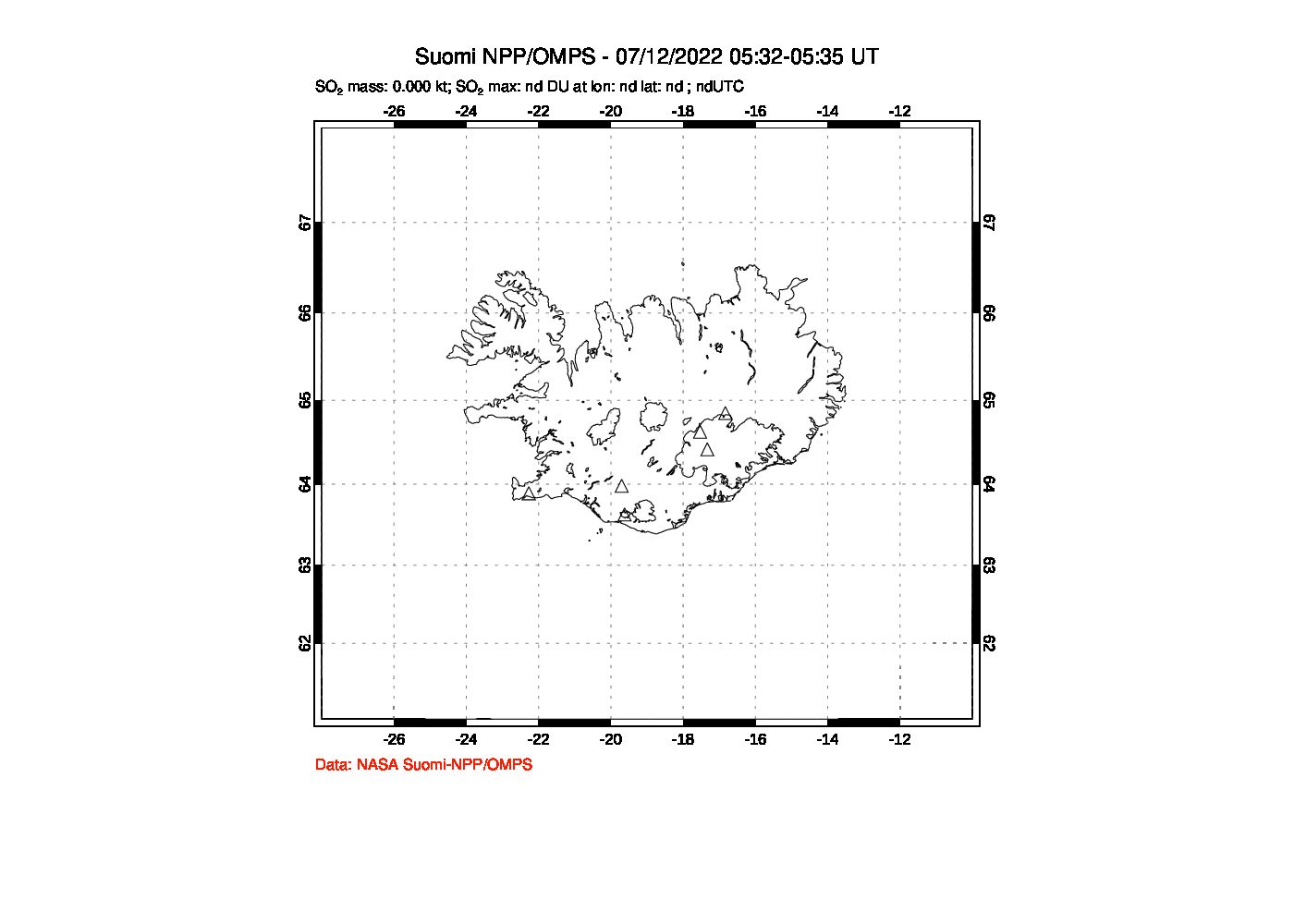 A sulfur dioxide image over Iceland on Jul 12, 2022.